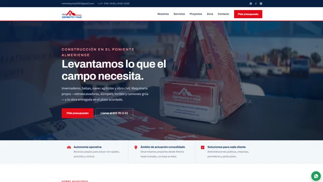 Página web de Cemento y Más, empresa constructora del poniente almeriense, diseñada por Ophiel